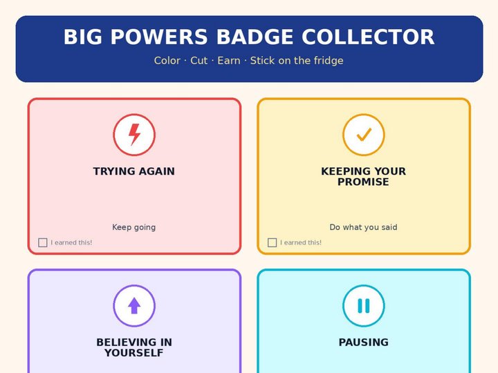 Sneak peek of the Big Powers Badge Collector printable