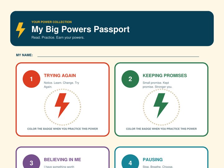 Sneak peek of the Big Powers Passport printable